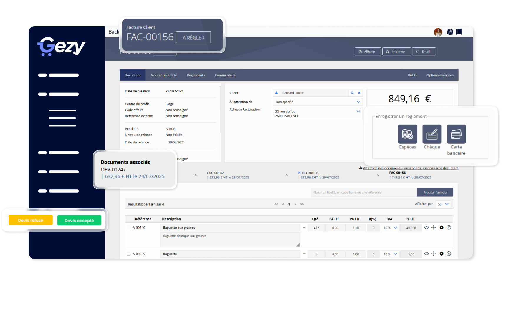 Dashboard sur la gestion des devis et factures dans le cadre d'un site e-commerce B2B