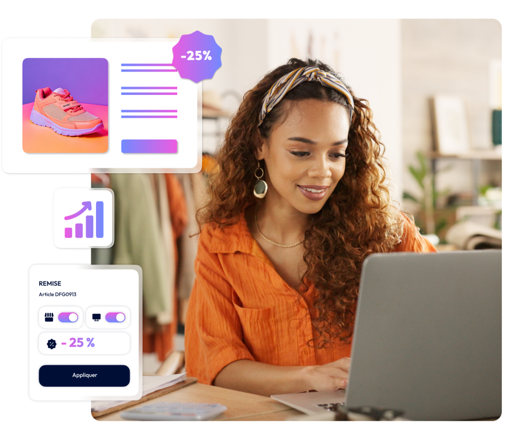 Jeune femme sur son ordinateur travaillant à l'augmentation du taux de conversion sur son site e-commerce