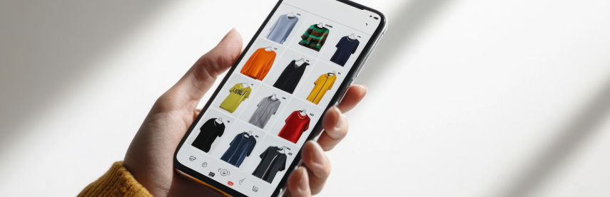 Personne tenant son smartphone , naviguant sur un site e-commerce avec une expérience d'achat pensé pour mobile